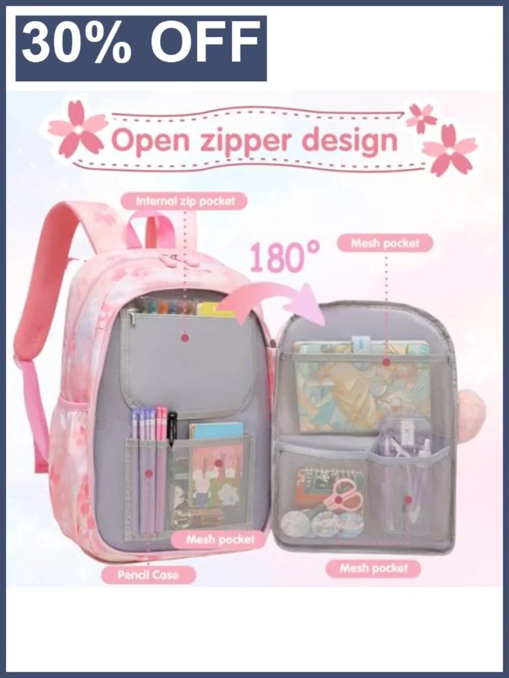 Girls Backpack School Bag with Padded Straps, Multiple Pockets, Water